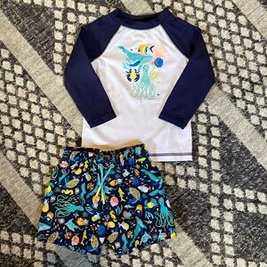Cat & Jack 2-Piece Swim Set - Sealife on Swim Trunks & Rashguard - 18M